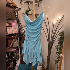 Vintage Elegant Blue Draped Dress